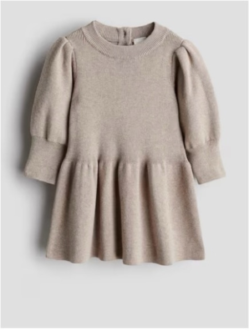 H&M Adorables Girls' Puff-Sleeve Knit Cotton Dress in Light Taupe NWOT